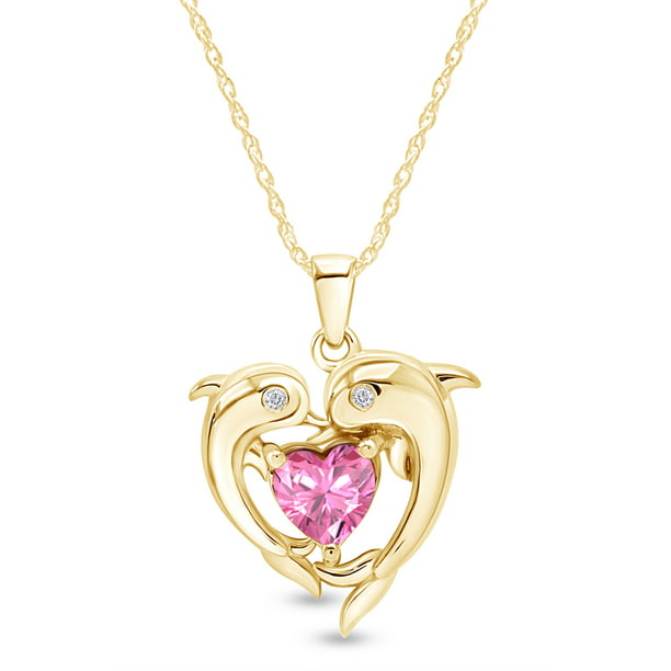 Jewel Zone US Simulated Ruby & White Cubic Zirconia Heart Pendant Necklace in 14k Gold Over Sterling Silver 